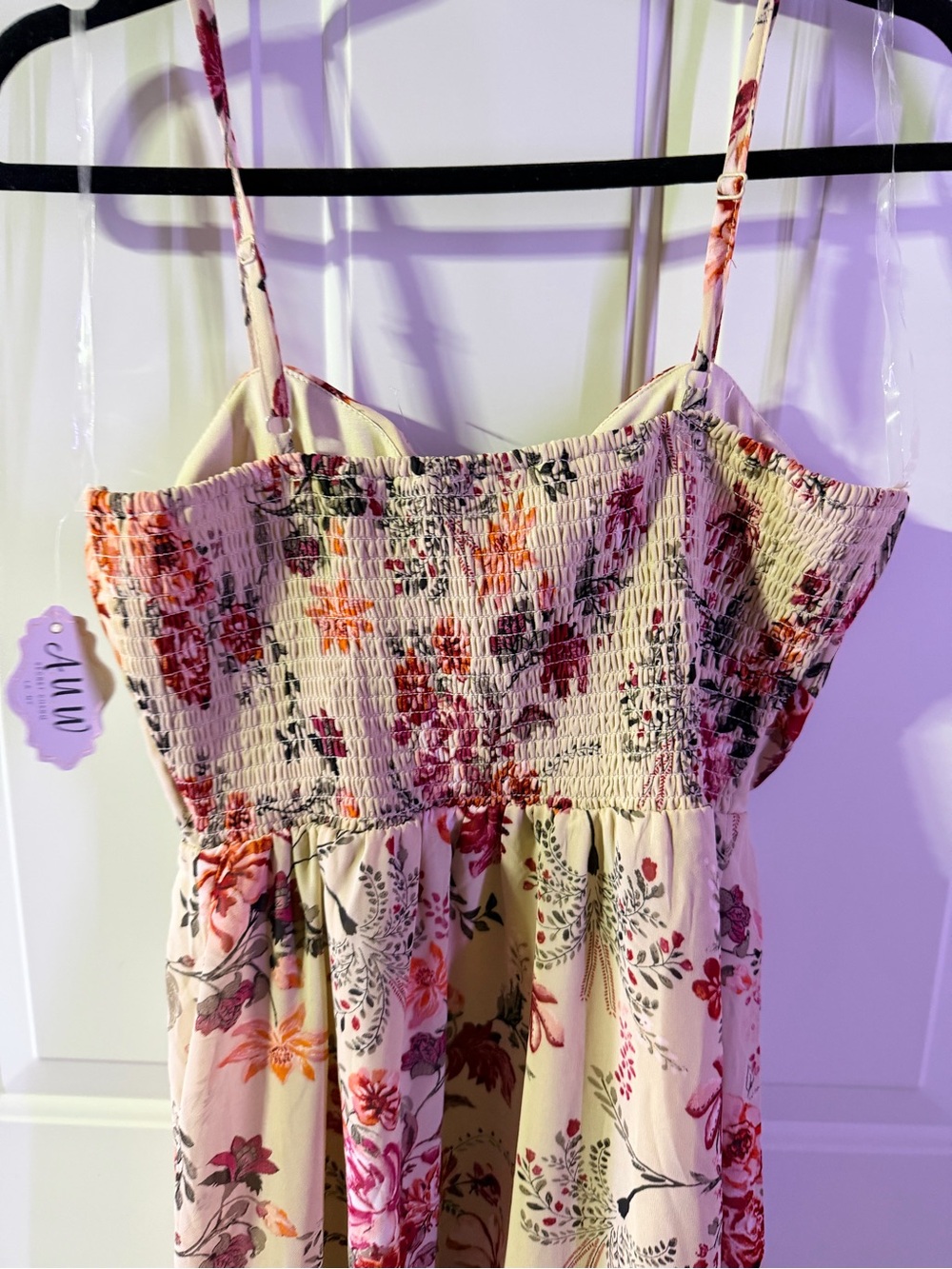 A.W.W Floral Tie-Neck Blouse in Cream with Pink & Orange Blooms- medium - Picture 7 of 10